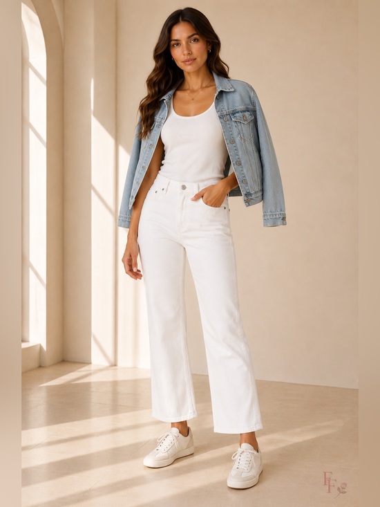 Madewell Denim - Madewell The Perfect Vintage Wide Leg Crop Jeans White High Rise Size 25